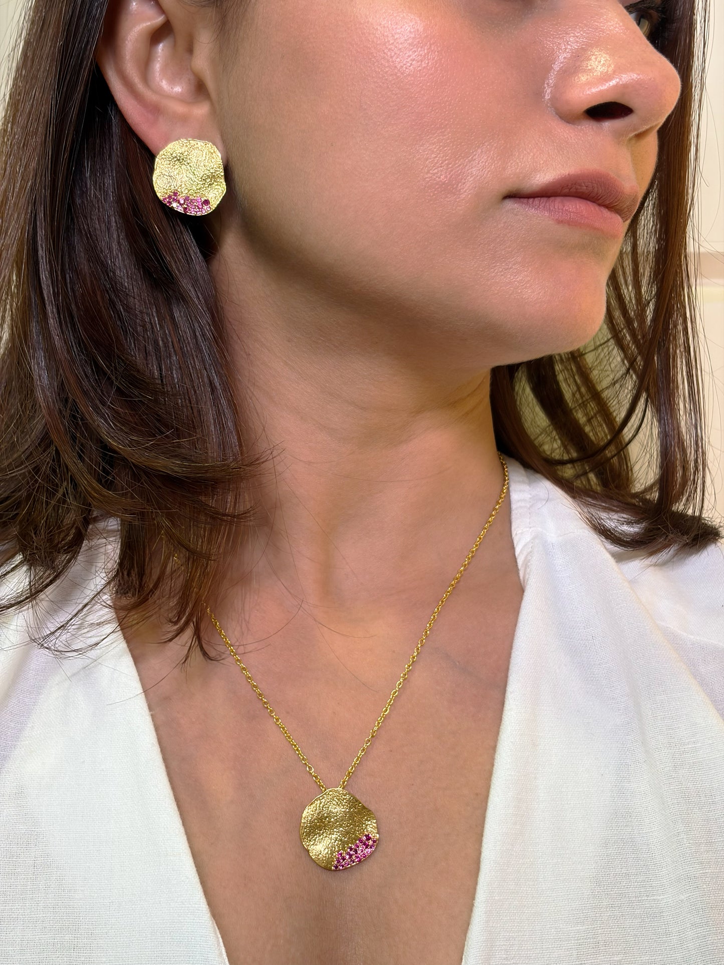 Aurum Drop long Necklace (pink)
